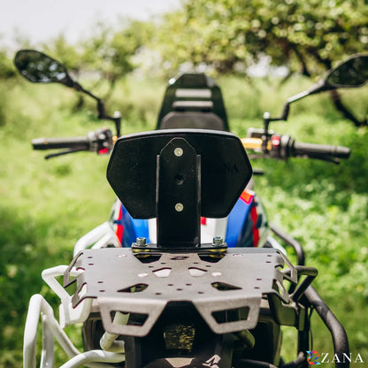 Zana Top Rack With MS Plate Compatible with Pillion Backrest For BMW F 450 GS (Frame White with Black Plate) - ZI-8783