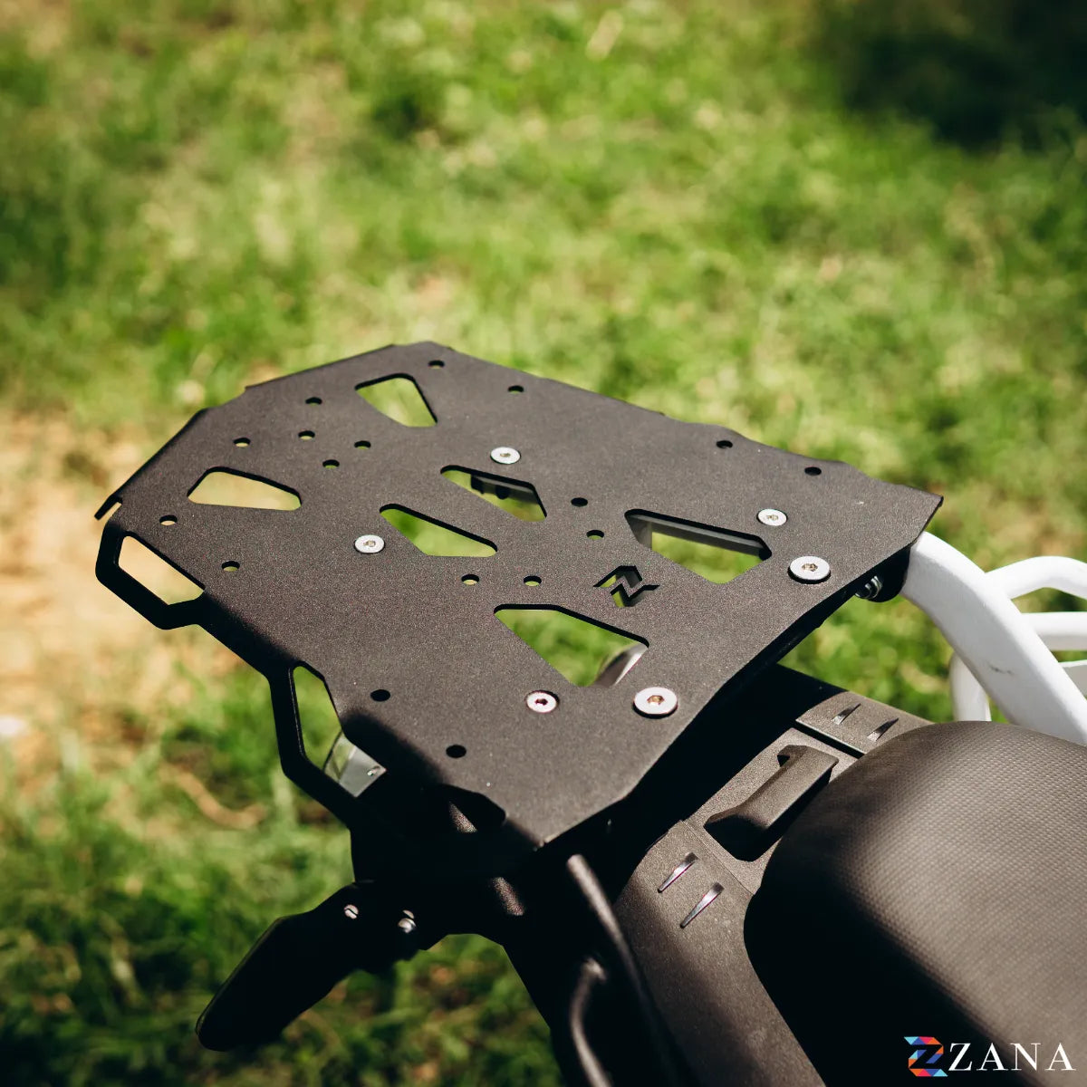 Zana Top Rack With MS Plate Compatible with Pillion Backrest For BMW F 450 GS (Frame White with Black Plate) - ZI-8783