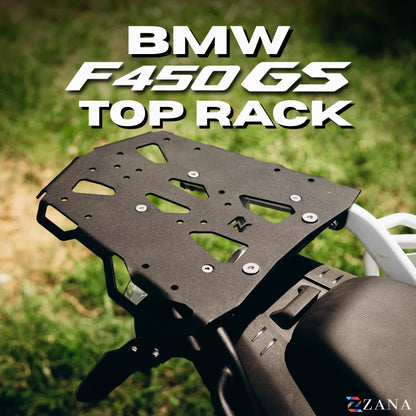 Zana Top Rack With MS Plate Compatible with Pillion Backrest For BMW F 450 GS (Frame White with Black Plate) - ZI-8783