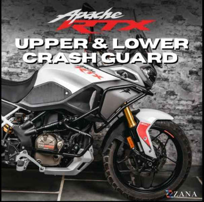 Zana Upper & Lower Crash Guard With Slider Combo (Black) For TVS Apache RTX 300 Without Beak Version-ZI-8711 / ZI-8710