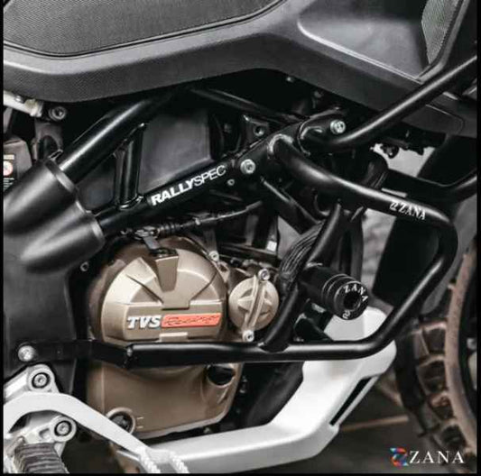 Zana Upper & Lower Crash Guard With Slider Combo (Black) For TVS Apache RTX 300 Without Beak Version-ZI-8711 / ZI-8710