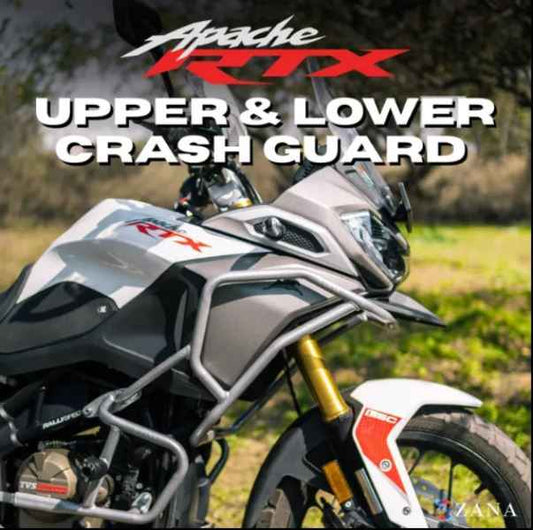 Zana Upper & Lower Crash Guard With Slider (Silver) Combo For TVS Apache RTX 300 Beak Version-ZI-8712 / ZI-8713