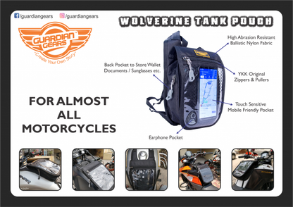 Wolverine Motorcycle Universal Tank Bag/Pouch with Waterproof Cover - Guardian Gears - Riders Junction