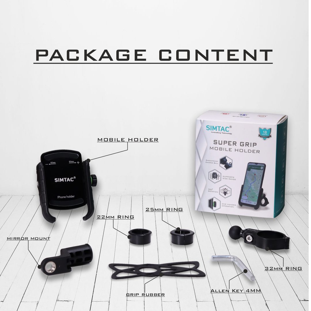 SIMTAC Super Grip Black Mobile Holder for Bikes/Scooters/Bicycle | MH01