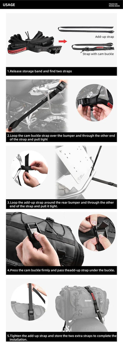 Rhinowalk Motorcycle Luggage Strap 2.5M Buckle Tie-Down Belt Cargo Straps for Motor Car Bike Reinforced Strap With Cam Buckle (MTR005)