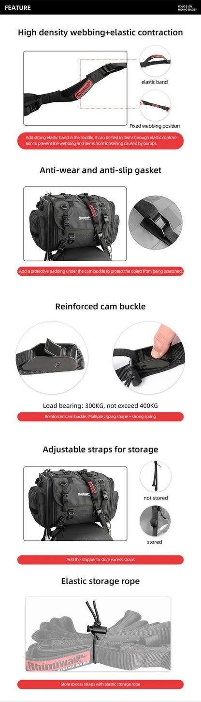Rhinowalk Motorcycle Luggage Strap 2.5M Buckle Tie-Down Belt Cargo Straps for Motor Car Bike Reinforced Strap With Cam Buckle (MTR005)