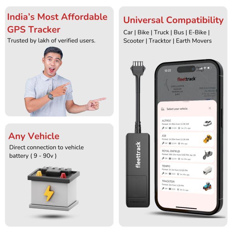 Fleettrack GPS Tracker with 1 Year Pre-Recharged SIM + Mobile App (Android & iOS)