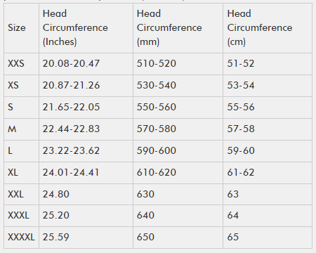 smk helmets size chart
