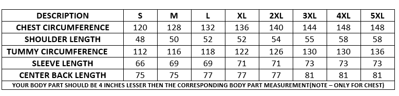 BBG Jacket Size Chart