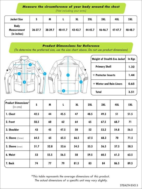Rynox Riding Jacket Size Chart