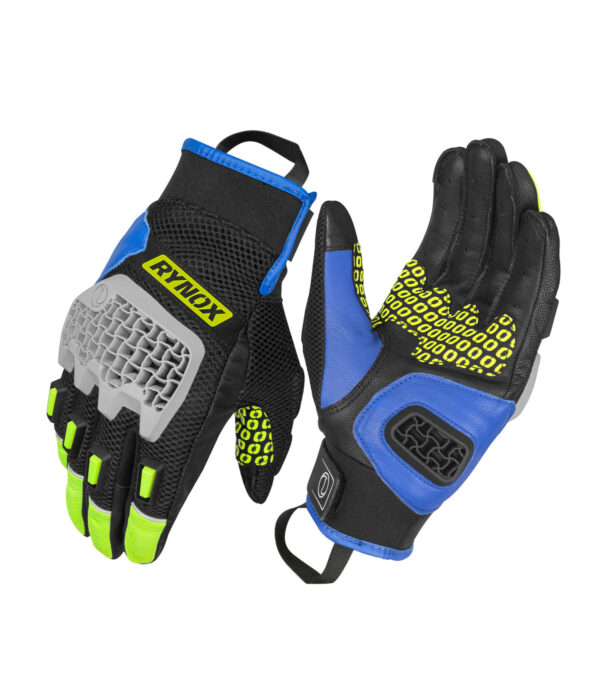 RYNOX - Gravel Dualsport HI-VIZ Green Blue Gloves - Riders Junction