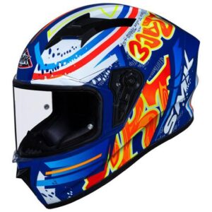 SMK Stellar Graffiti Glossy Blue & White Helmet - GL437 - Riders Junction
