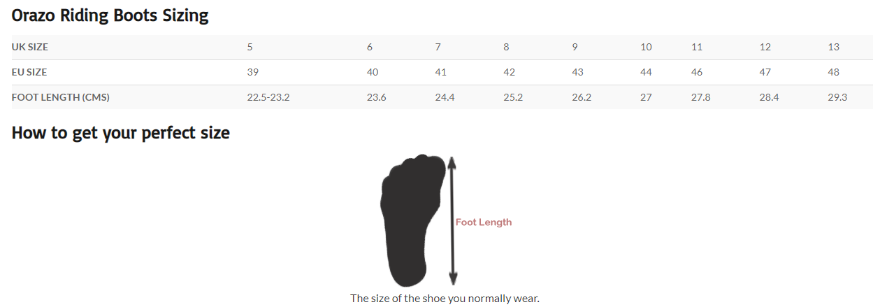 Size Charts for Riding Boots - Riders Junction