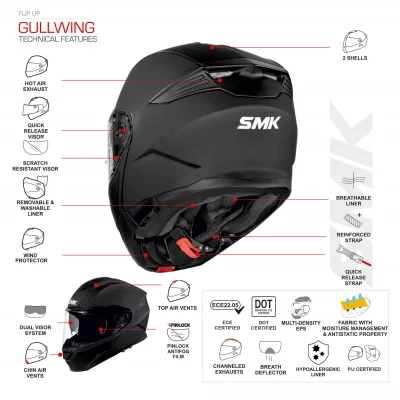 SMK Gullwing Tourleader Glossy Red Helmet- GL363