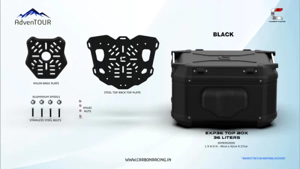 AdvenTOUR EXPLORER-Pro Top Box - 36 Liters (EXP36) + With Universal Mounting Kit (UTRK01) - Black