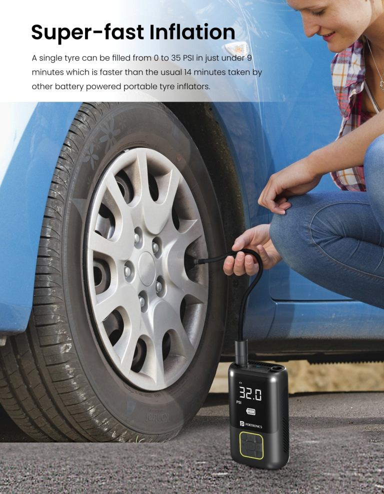 Buy Portronics Vayu 150 psi Tire Inflator for Cars & Bikes Online at Best  Price from Riders Junction