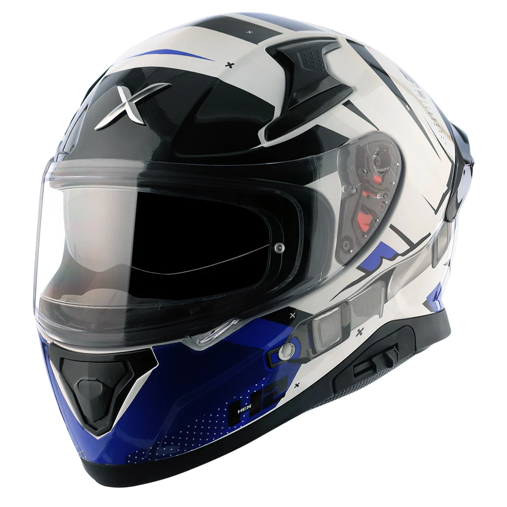 AXOR Apex Hex-2 Motorcycle Helmet - Glossy White Blue | Buy AXOR Apex