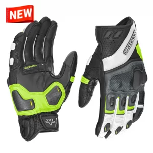 Shifter–Short Motorcycle Black & Neon Green Riding Gloves by Viaterra