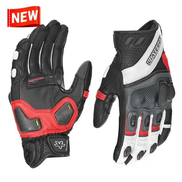 Shifter–Short Motorcycle Black & Red Riding Gloves by Viaterra