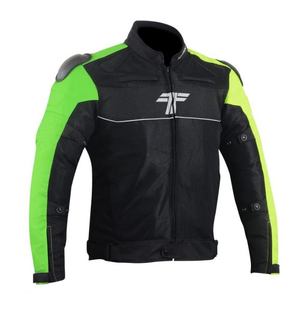 Tarmac One III Black/Green/Fluorescent Level 2 Riding Jacket with PU Chest Protectors