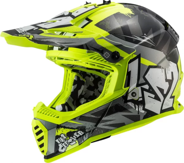 LS2 Fast Evo Crusher Helmet Matt Black Hi Viz Yellow-MX437