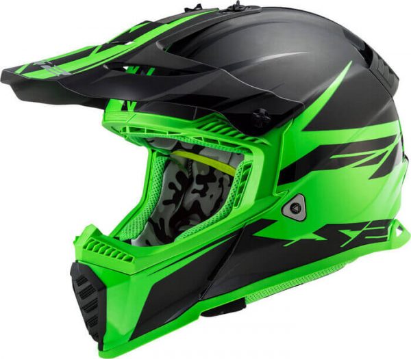 LS2 Fast Evo Roar L Size Helmet-Matt & Gloss Black Green-MX437