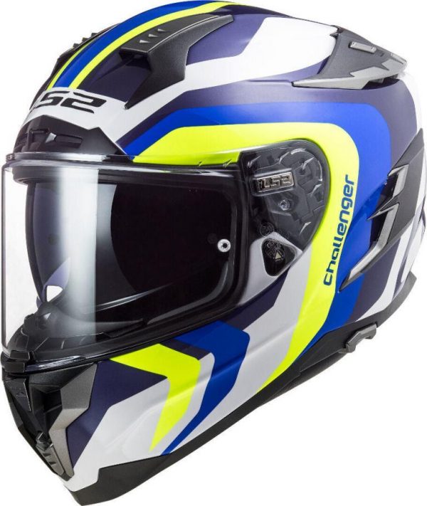 LS2 Helmet Challenger Galactic Gloss White Yellow Blue Helmet - FF327