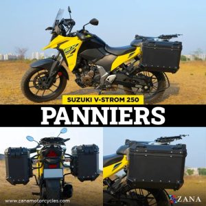 ZANA Panniers( 36 LTR )Aluminium L-Flat Black With Frame For Suzuki V-Strom 250 - ZI-8453 LB