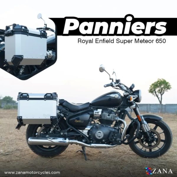 ZANA Panniers( 36 LTR ) Aluminium L-Flat Silver With Frame For Super Meteor 650 (Coming Soon) - ZI-8500 LS