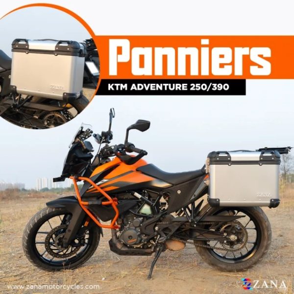 ZANA Panniers( 36 LTR ) Aluminium R-Flat Silver With Frame For KTM ADV 250/390 - ZI-8491 RS