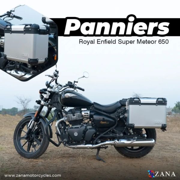 ZANA Panniers( 36 LTR ) Aluminium R-Flat Silver With Frame For Super Meteor 650 (Coming Soon) - ZI-8500 RS