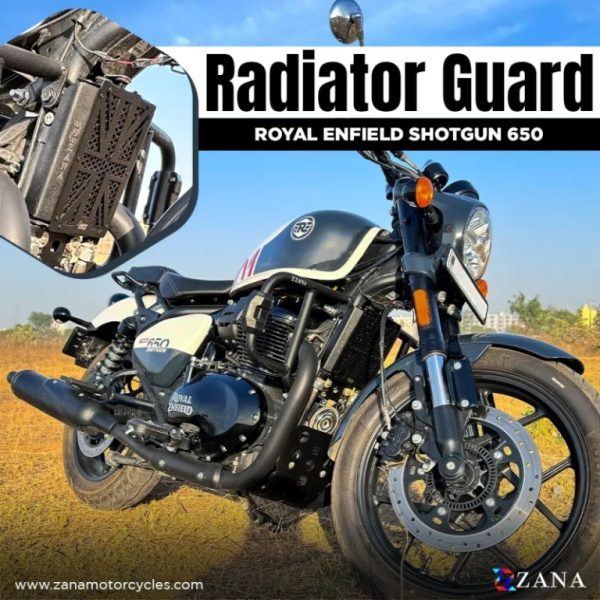 ZANA Radiator Guard For Royal Enfield Shotgun 650 (Black UK Flag Stainless Steel ) - ZI-8285