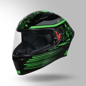 Studds Thunder D11 Decor Black & Green With Spoiler - Full Face Helmets