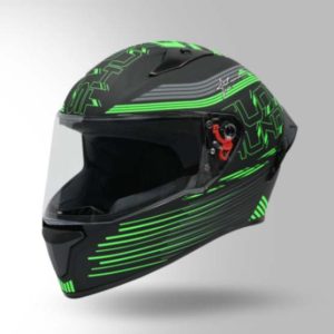 Studds Thunder D11 Decor Matt Black & Green With Spoiler - Full Face Helmets