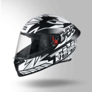 Studds Thunder D5 Decor Matt Black & White With Spoiler - Full Face Helmets