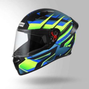 Studds Thunder D6 Decor Matt Black / Green & Blue With Spoiler - Full Face Helmets