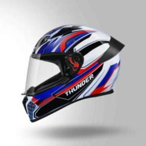 Studds Thunder D8 Decor Matt White & Blue With Spoiler - Full Face Helmets