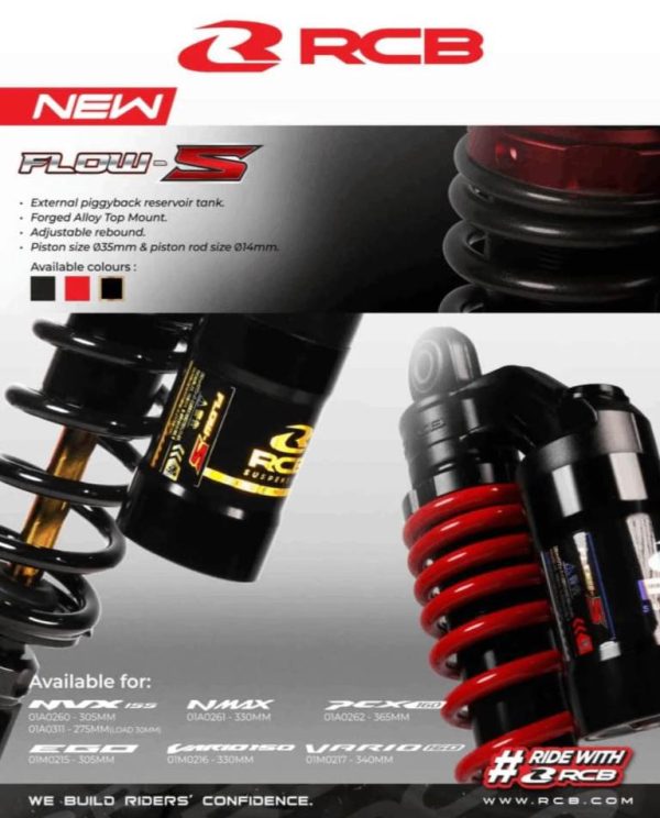 RCB Rear Shock Absorber Aerox 305MM Flow-S Red - 01A0260R