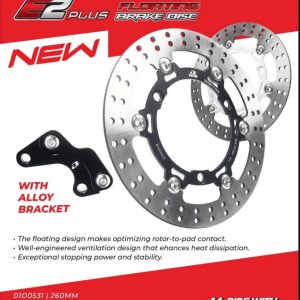 RCB Steel Floating Brake Disc E2+ Series Aerox 260MM - Black (with Bracket). 01D0531B