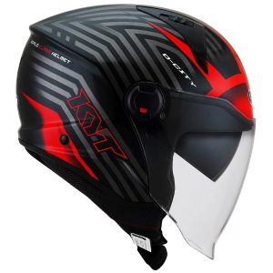 KYT D City Lucent Black Red Gloss Open Face Helmet-RED